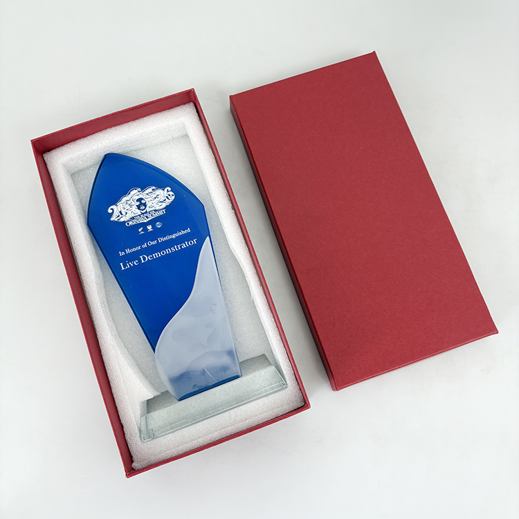 Blue Frosted Clear Crystal Glass Trophy Award MH-LJ0657