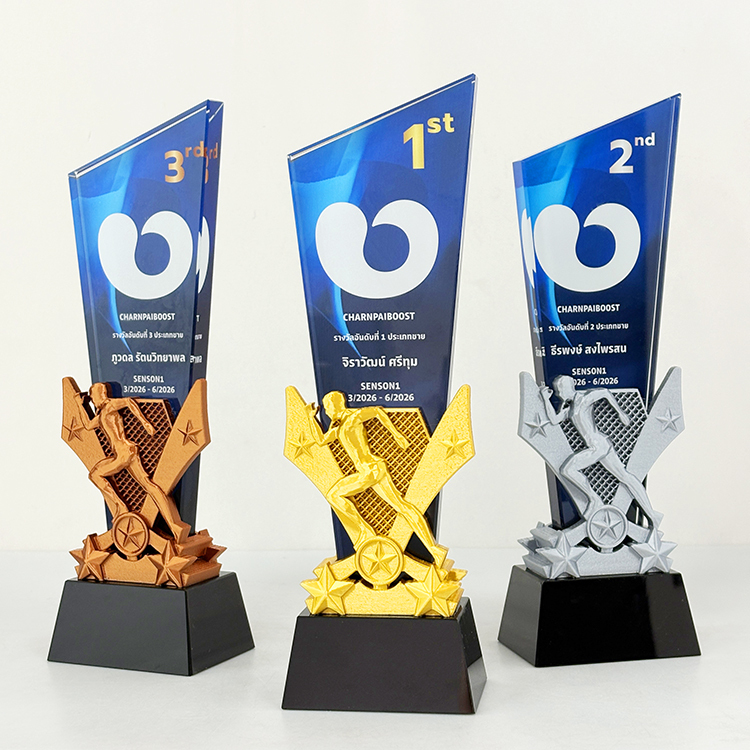 2025 New Design 3D Print Gold Silver Bronze Running Race Sports Crystal Glass Awards Trophy MH-LJ0699