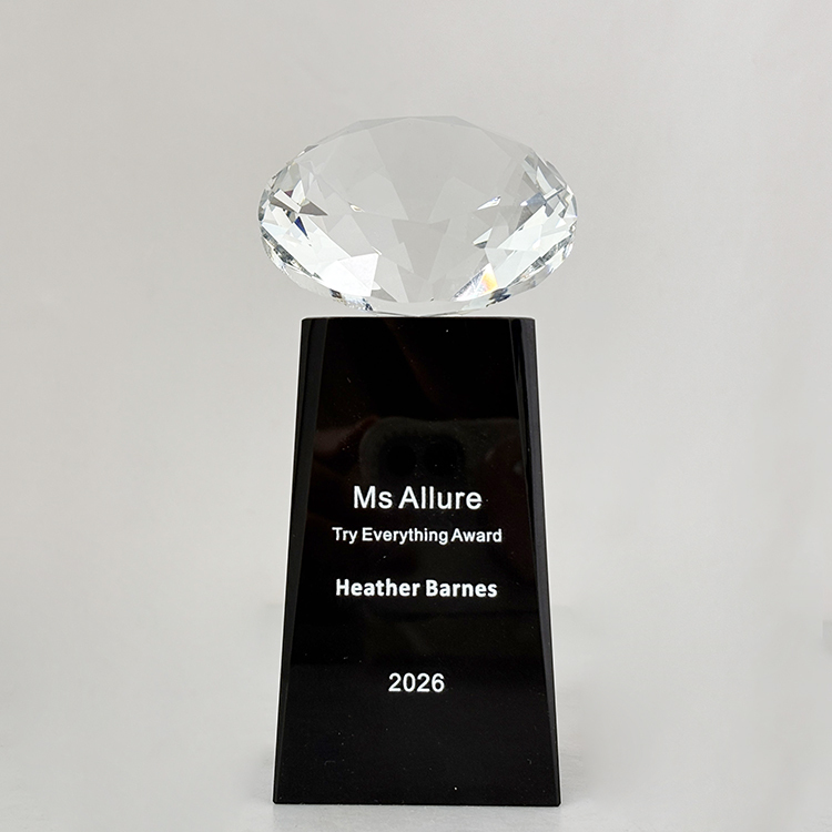 Clear Glass Diamond Crystal Award Trophy with Black Base MH-LJ0687