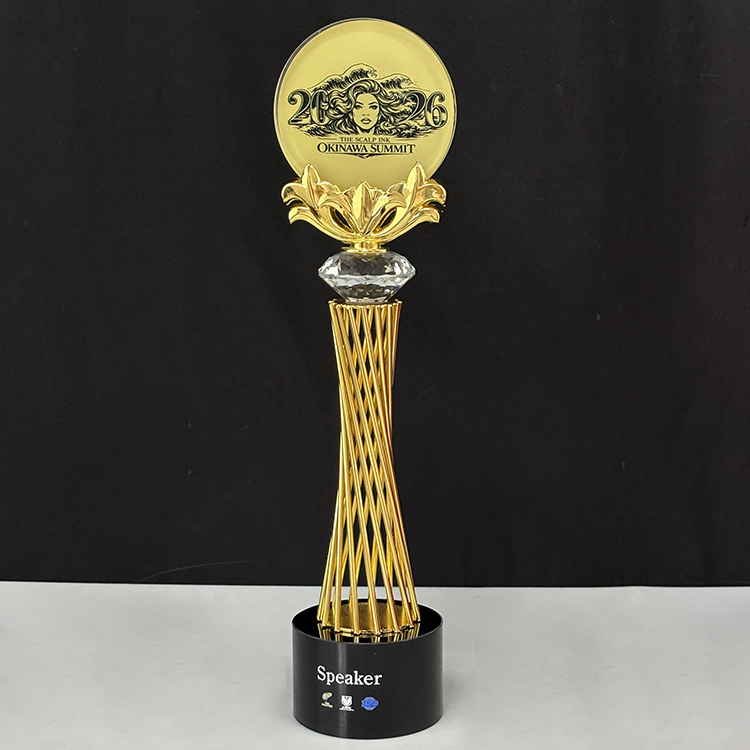 Gold Metal with Round Crystal Trophy Awards MH-LJ0654