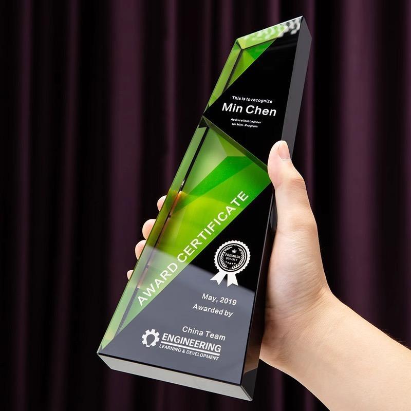 Wholesale Purple Blue Green Full Color Printing Crystal Trophy Awards
