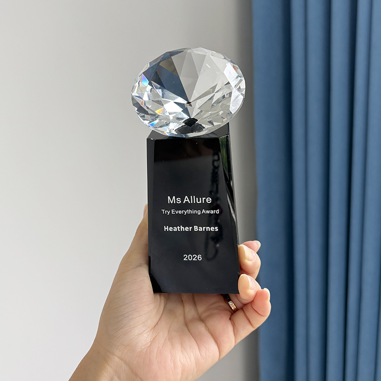 Clear Glass Diamond Crystal Award Trophy with Black Base MH-LJ0687