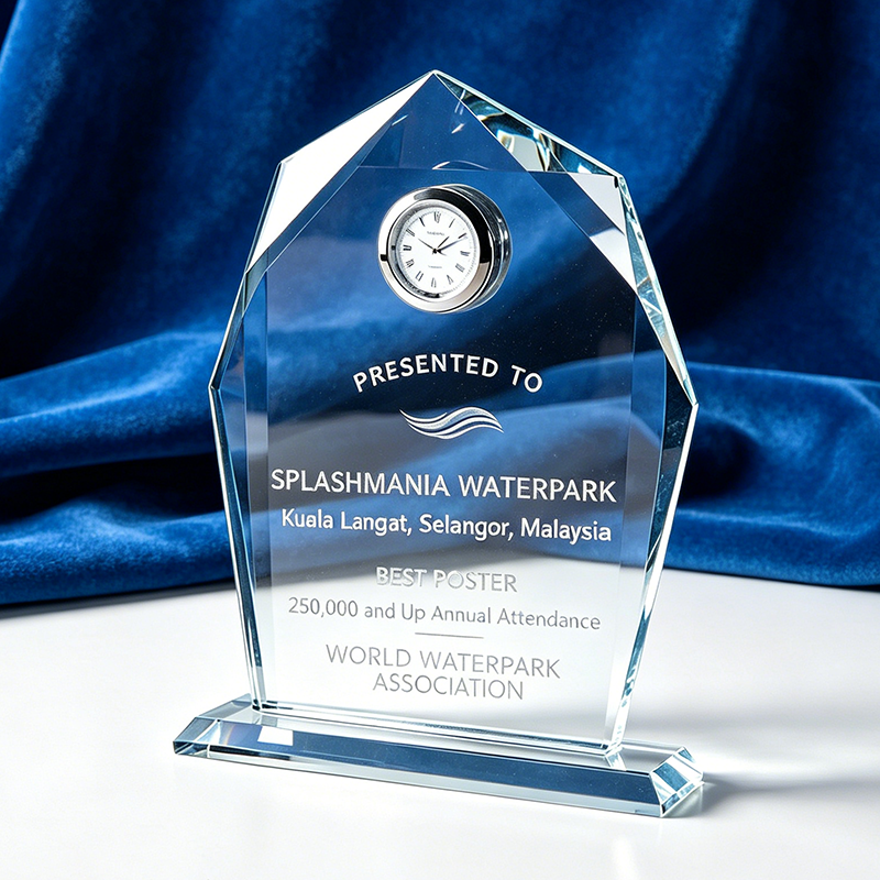 High Quality Crystal Award Trophy Clock Custom Logo Crystal Trophy Clock for Gift Award Souvenir