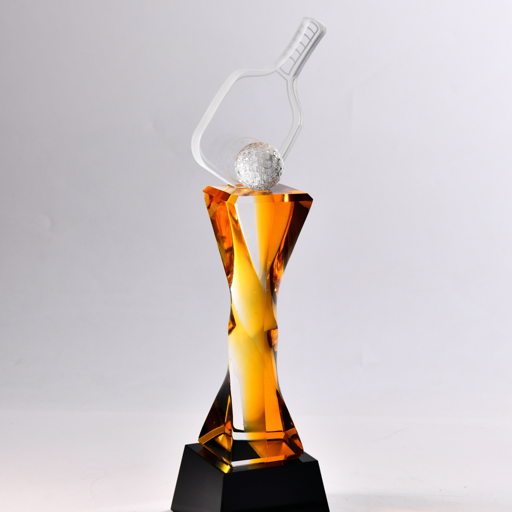 Hot-selling Transparent Amber Blue DIY Laser Engraved Geometric Shape Crystal Trophy for Sports Event Awards