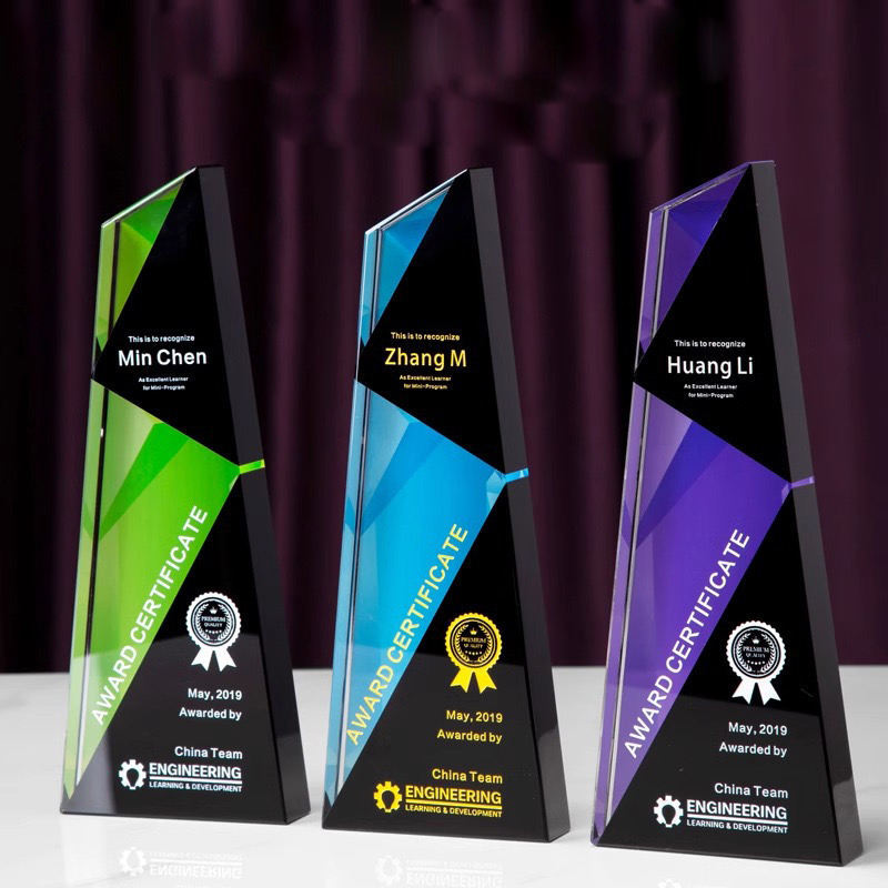Wholesale Purple Blue Green Full Color Printing Crystal Trophy Awards