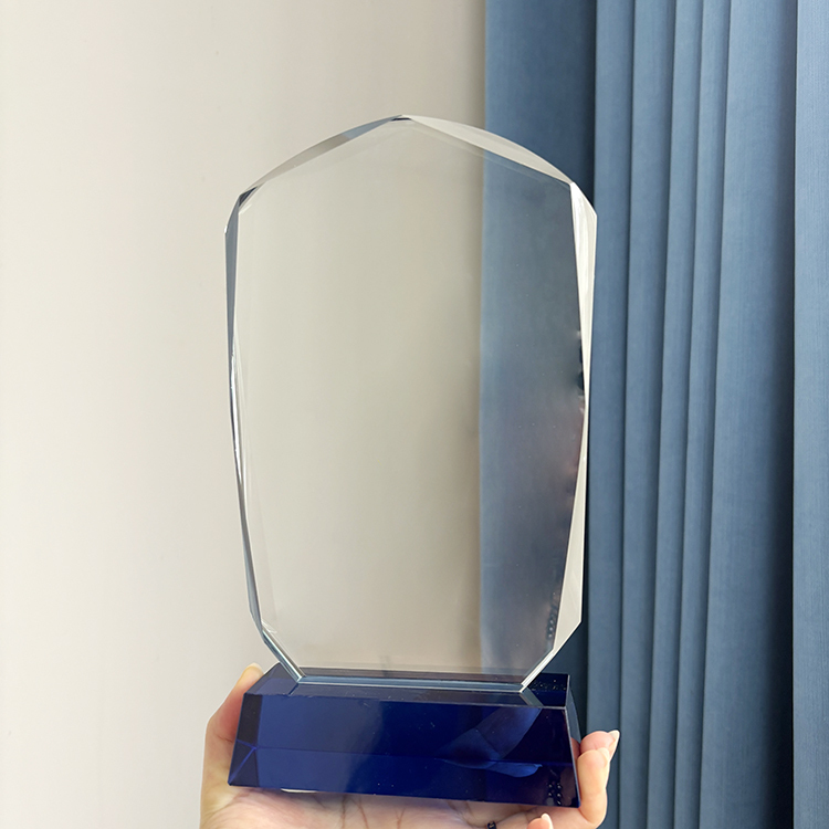 Blank Rectangle Crystal Trophy with Blue Base MH-J0733