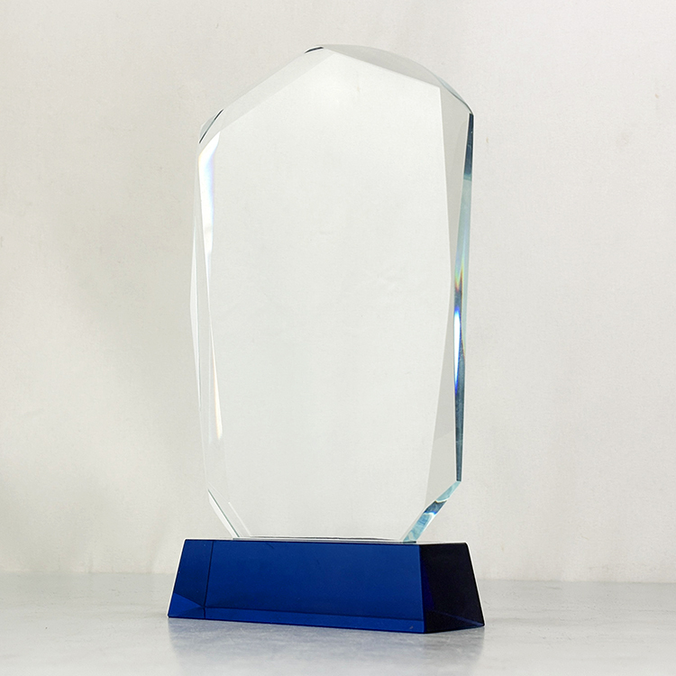 Blank Rectangle Crystal Trophy with Blue Base MH-J0733