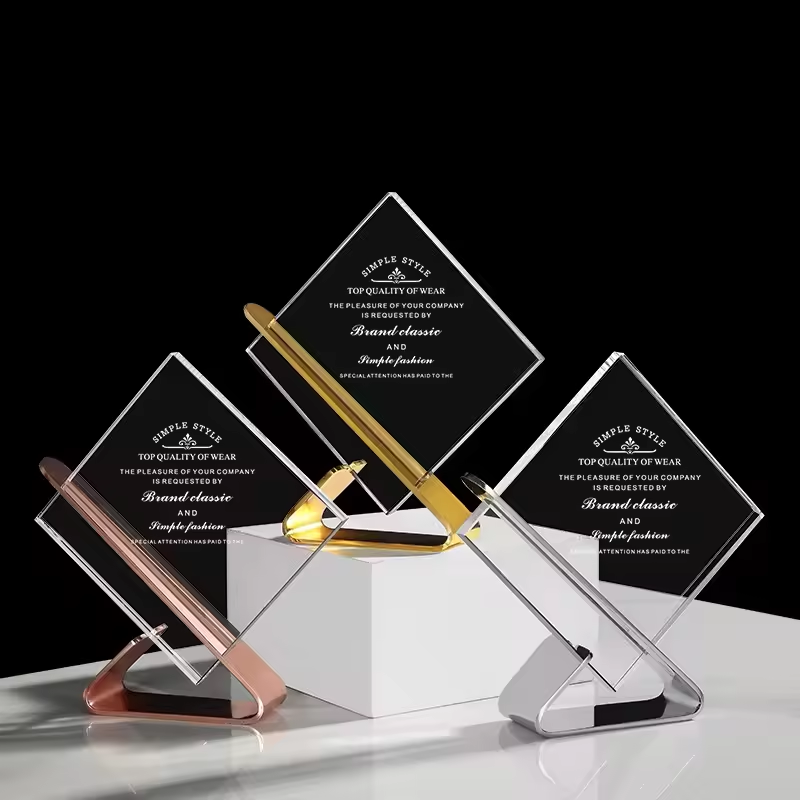 Gold Silver Copper Metal Crystal Awards Laser Engraved Personalized Glass Trophies and Awards