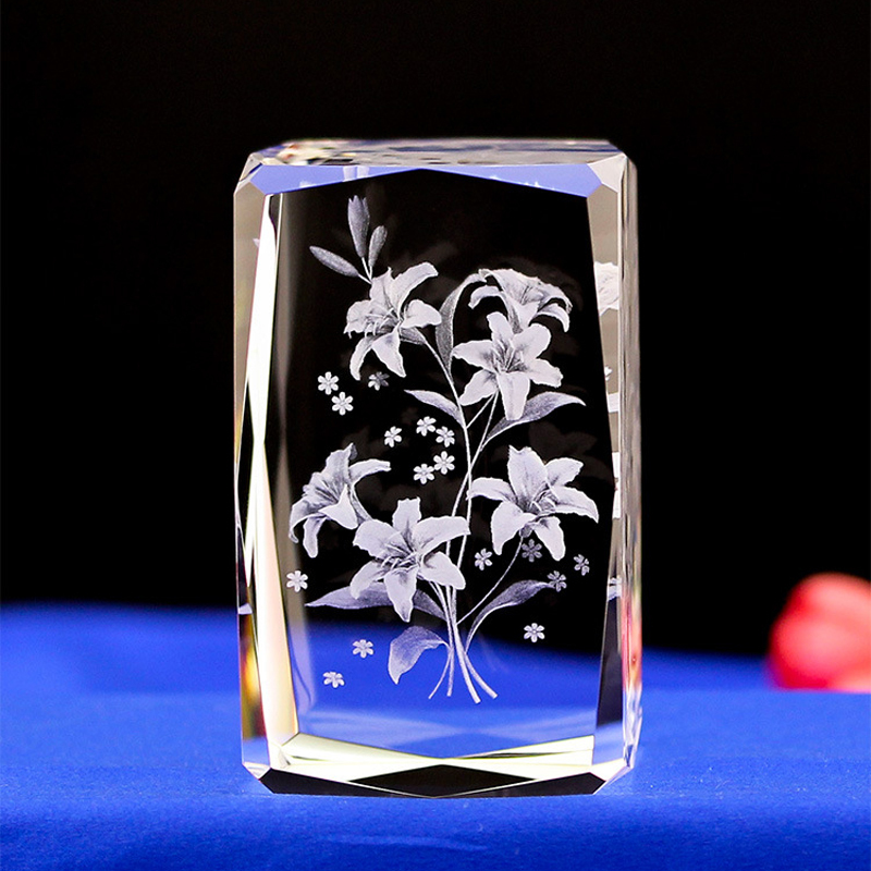 Wholesale Customize Rose Flowers 3d Laser Crystal Glass Cube Wedding Favors
