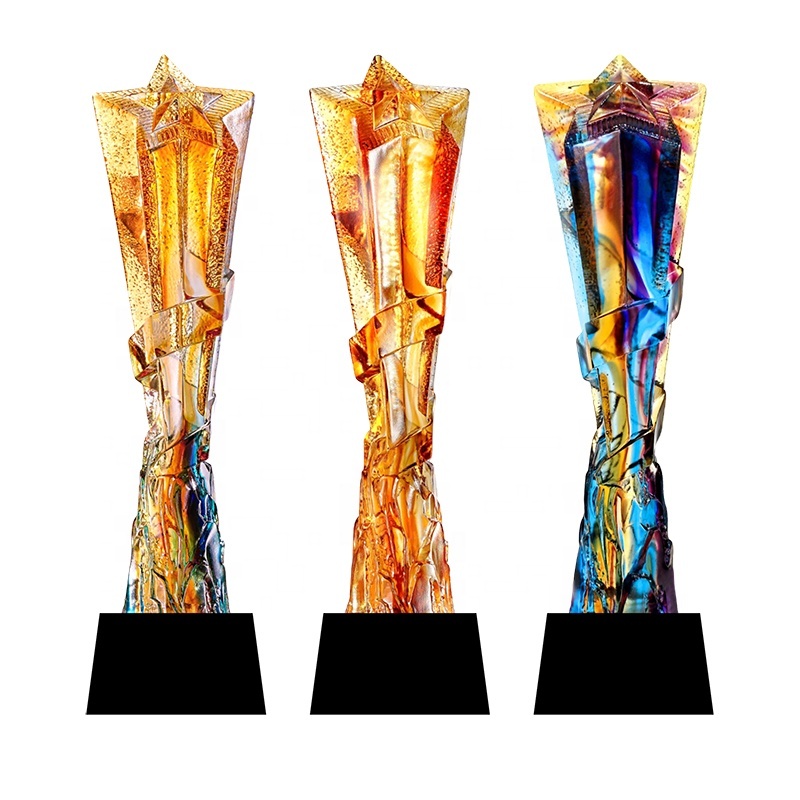 Unique Colored Liuli Glaze Crystal Trophy Exquisite Business Excellence and Innovation Awards Souvenir