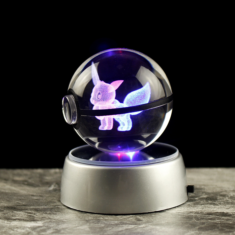Glowing K9 Crystal 3D Cartoon Pokemon Go Glass Anime Pokeball With Optional Base for Christmas Gifts Night Lamp Gifts