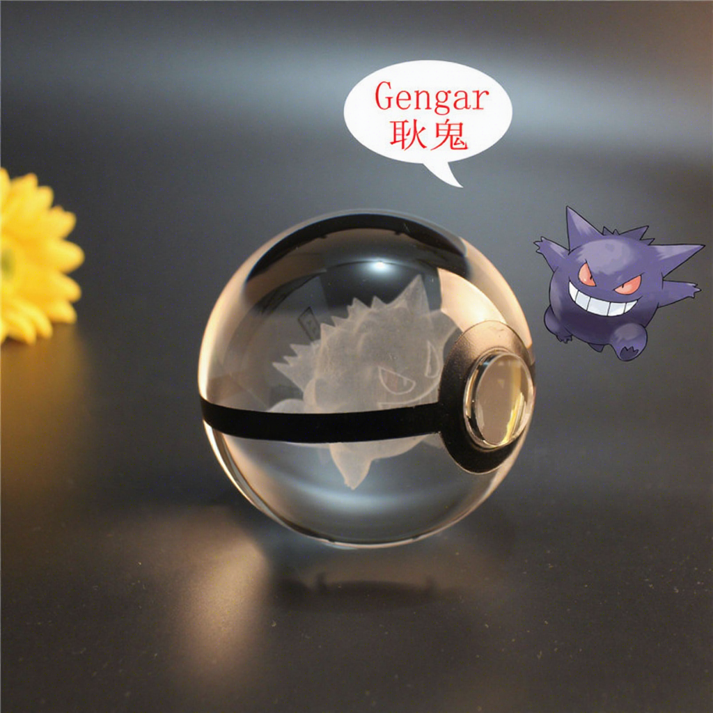 Glowing Pokeball Glass Crystal 8cm Pokemon Go Balls Night Lights Painting Handmade 3D Engraved Christmas Toys Gift Wholesale