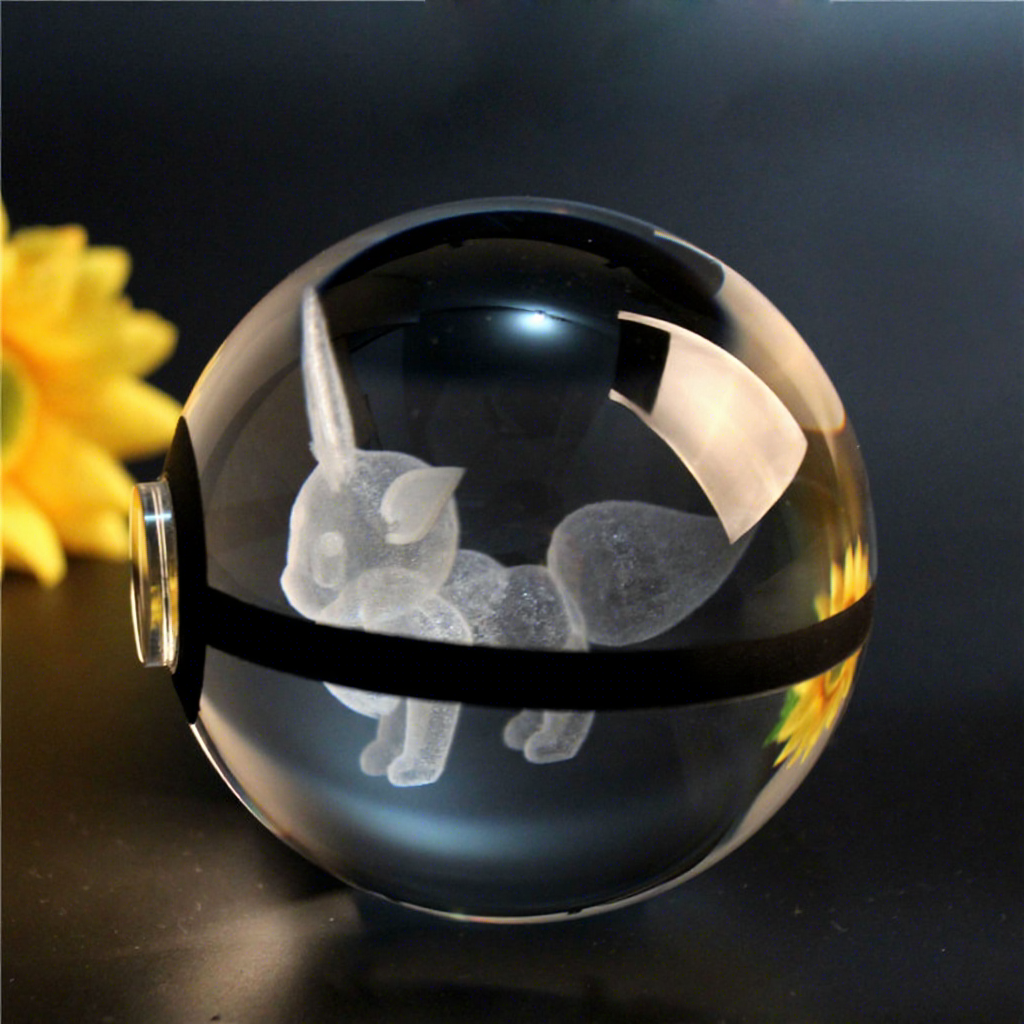Glowing Pokeball Glass Crystal 8cm Pokemon Go Balls Night Lights Painting Handmade 3D Engraved Christmas Toys Gift Wholesale