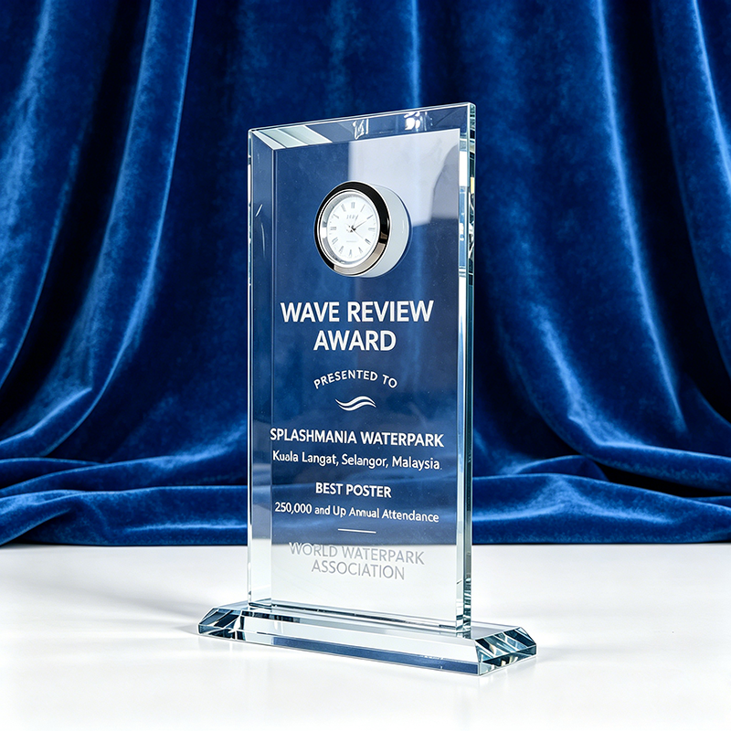Crystal Glass Trophy Clock Award Personalized Hand Crafted UV Printed Laser Engraved Gift Box for Ceremony Awards