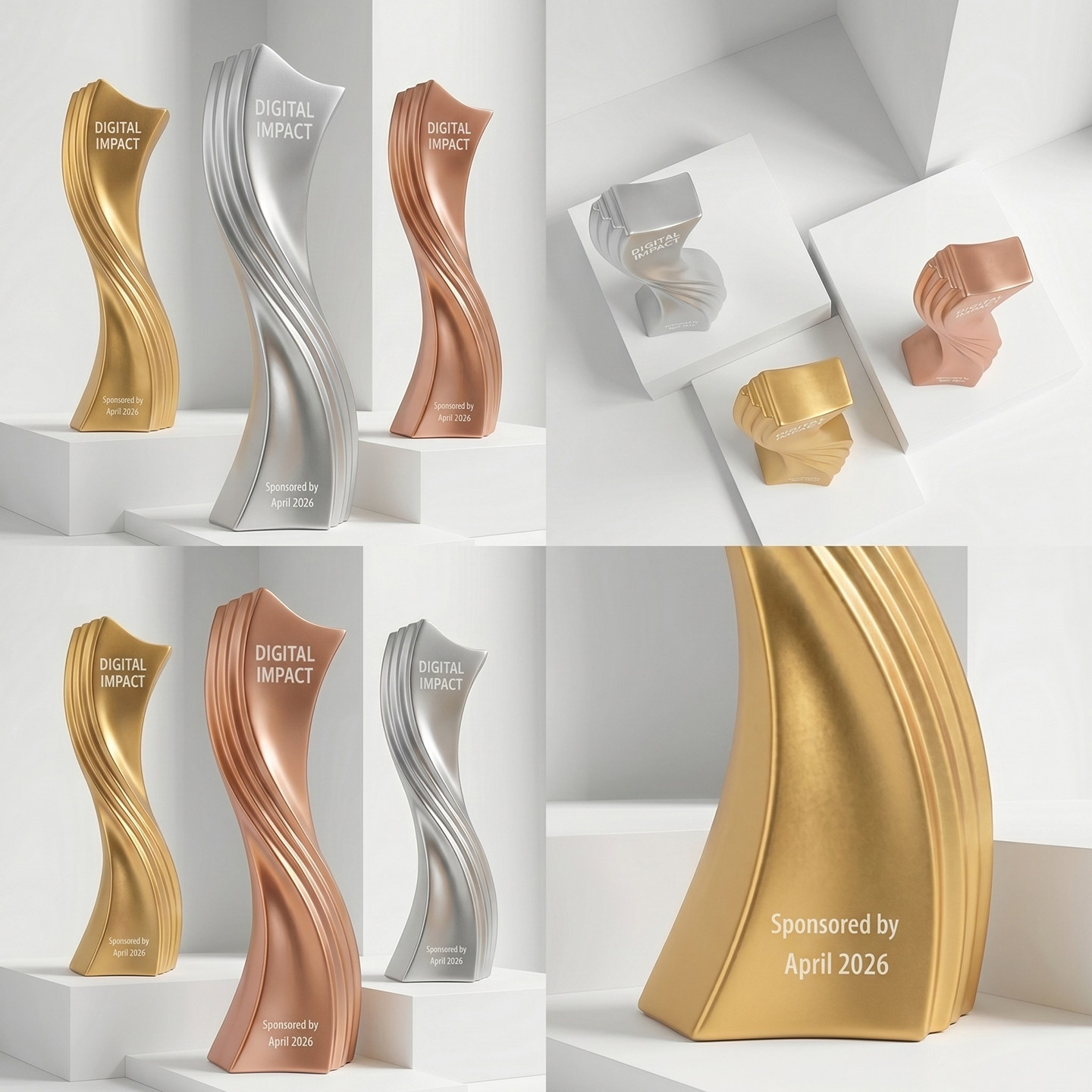 Customization Irregular Twisted Resin Trophy Excellent Employees Gold Silver Copper Imitate Metal Resin Trophy