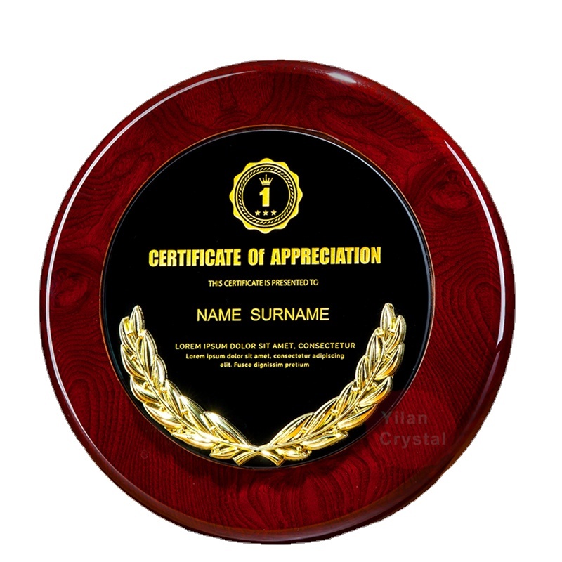 Custom Crystal Trophy Wooden Decoration Printed Engraved Award Souvenirs Company Anniversary Glass Custom Trophy