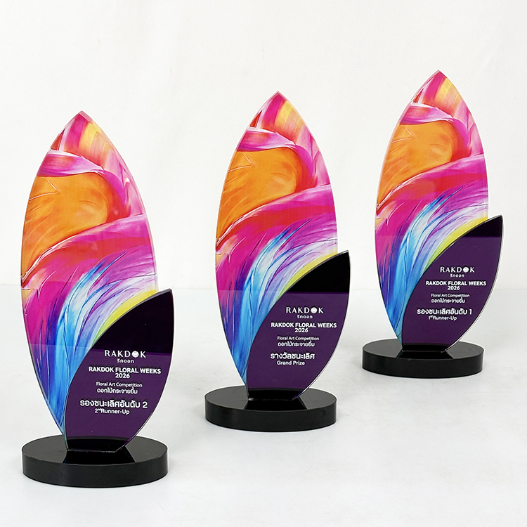 Purple Mirror Printing Mirror Finishing Crystal Glass Awards Plaque Trophy MH-LJ0708