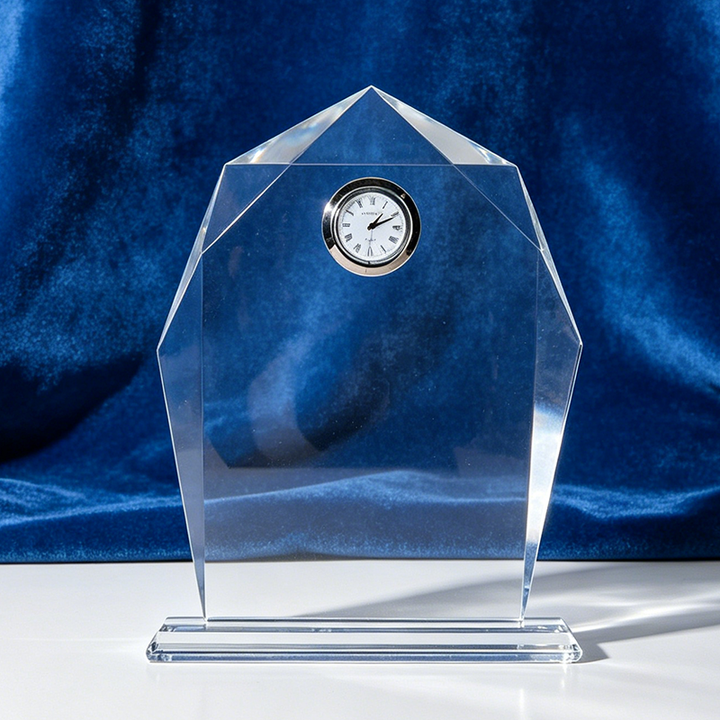 High Quality Crystal Award Trophy Clock Custom Logo Crystal Trophy Clock for Gift Award Souvenir