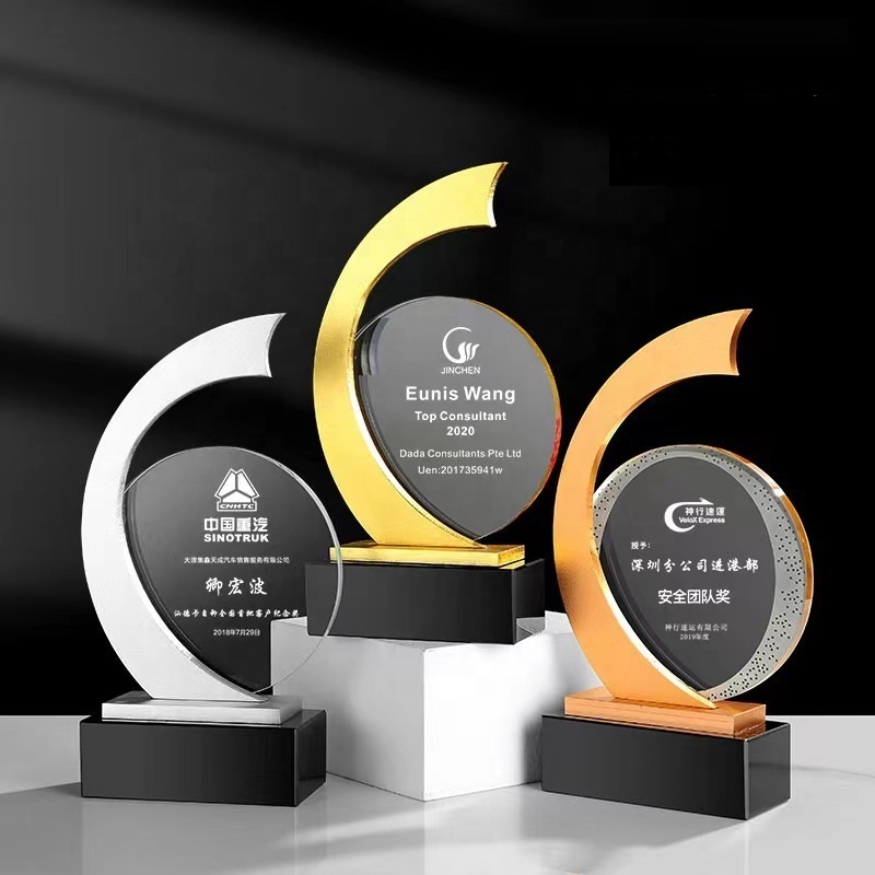 Honor of Crystal Metal Trophy Creative Custom Logo Outstanding Staff Memorial Trophy