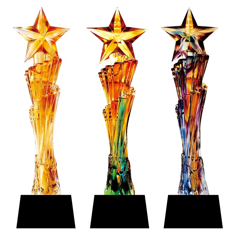 Unique Colored Liuli Glaze Crystal Trophy Exquisite Business Excellence and Innovation Awards Souvenir