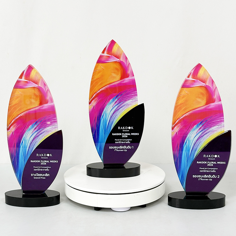 Purple Mirror Printing Mirror Finishing Crystal Glass Awards Plaque Trophy MH-LJ0708