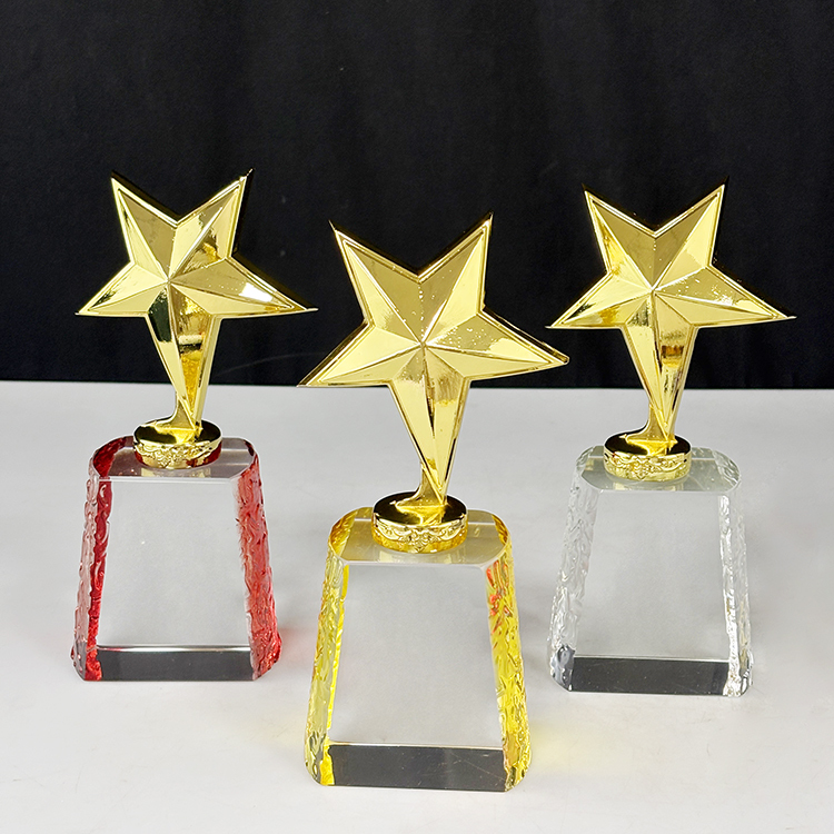 Gold Star Trophy with Gold Silver Bronze Crystal Base Trophy Award