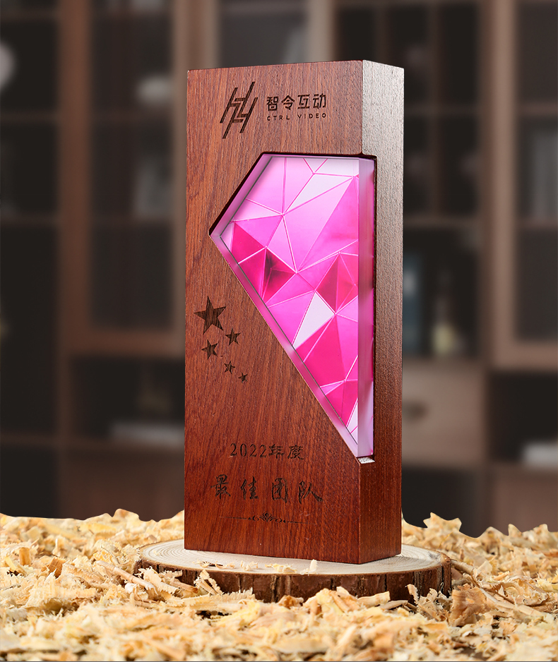 Customized Wood Crystal Trophy Fashion Printed Souvenirs Company Anniversary Glass Trophy Colorful Printed Trophies Plaques