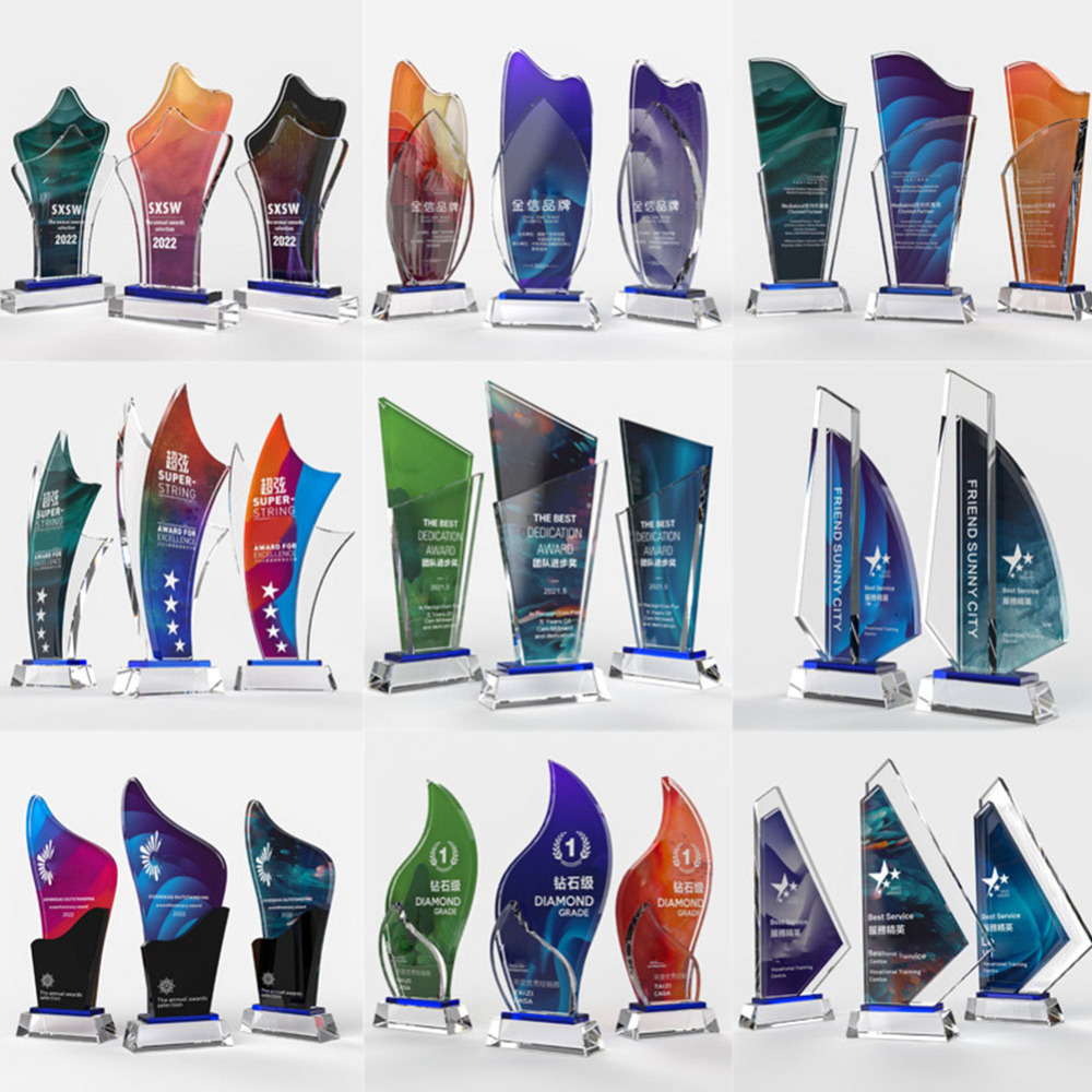 Crystal Glass Trophy Custom, Glass Award Gold Trophies Clear Unique New Design Hot Sale Europe Classic Custom Acrylic Trophy/