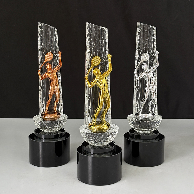 8x26.5cm Gold Silver Bronze Metal Tennis Player Crystal Tennis Trophy MH-LJ0634