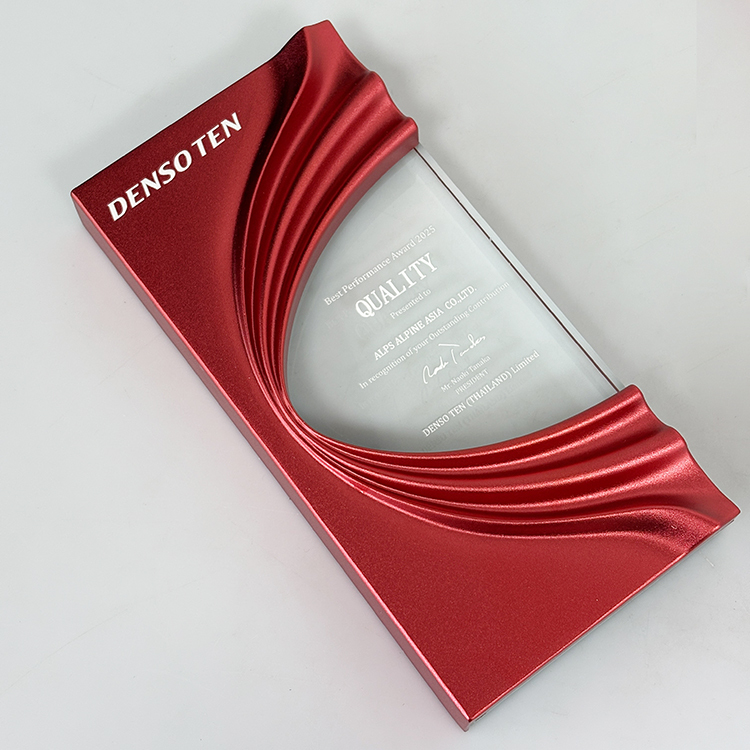 Red Metal Waves Rectangle Crystal Trophy Award MH-LJ0718