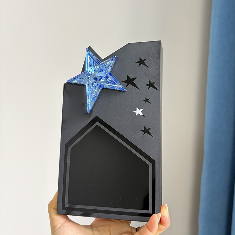 Black Crystal with Blue Mirror Star Crystal Trophy Awards MH-MJ0737