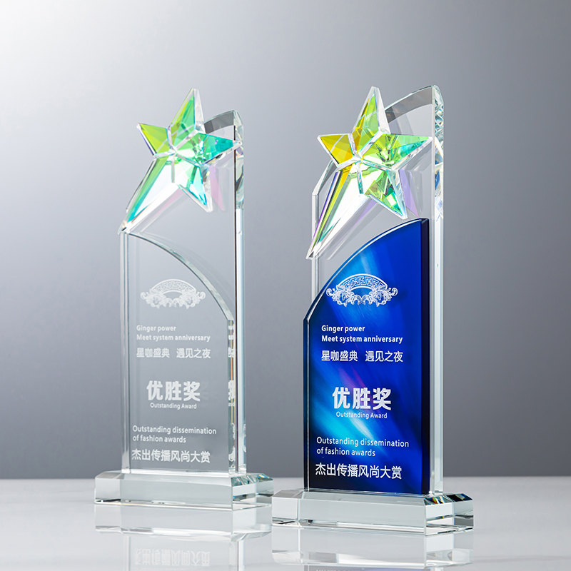 Custom Sport Souvenir Trophy Factory Color Star Crystal Glass Award Premium Trophies Medals & Plaques