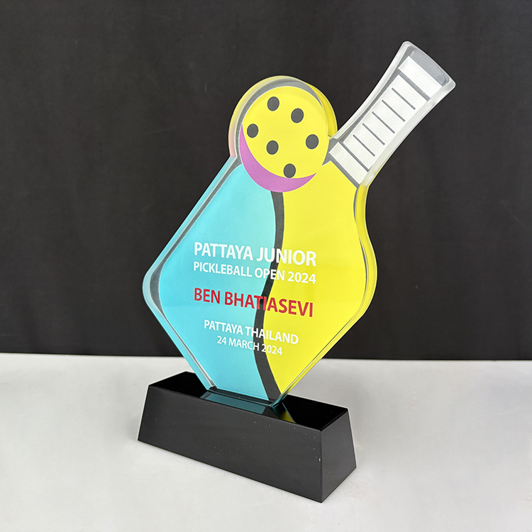Full Color Printing Glass Crystal Pickleball Sports Trophy MH-LJ0722