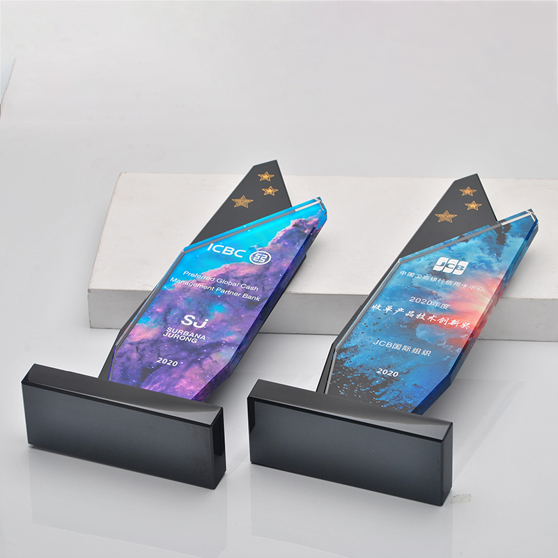 Custom Crystal Trophy With Changeable Background Award Trophy With UV Printing Customized Champion Award