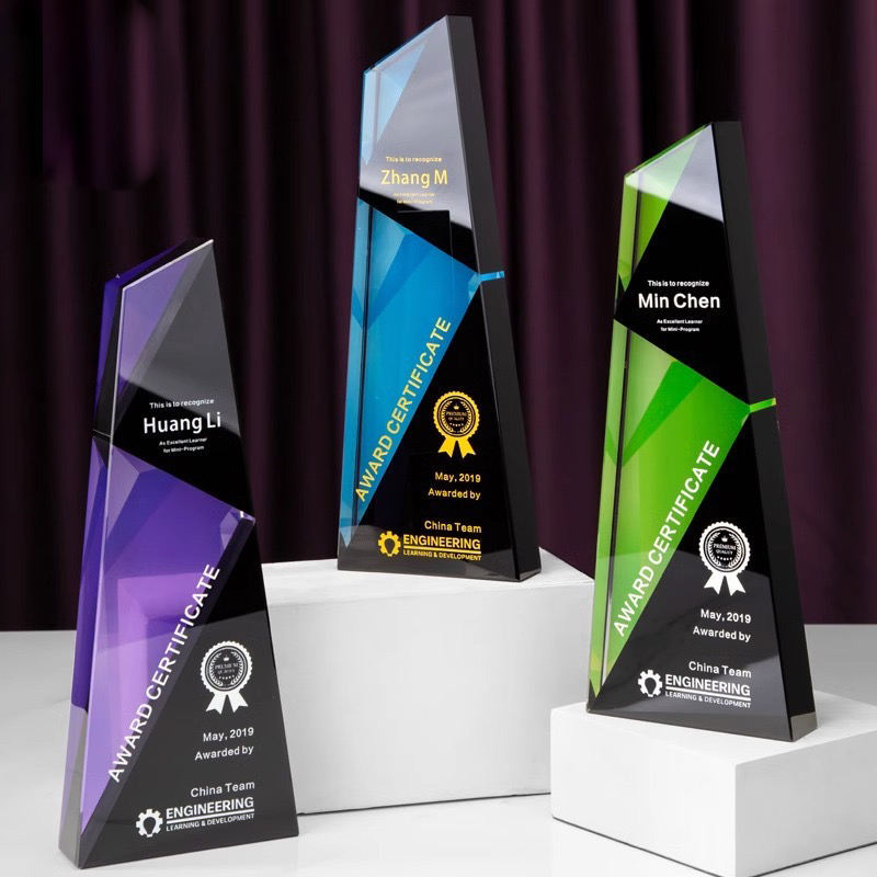 Wholesale Purple Blue Green Full Color Printing Crystal Trophy Awards