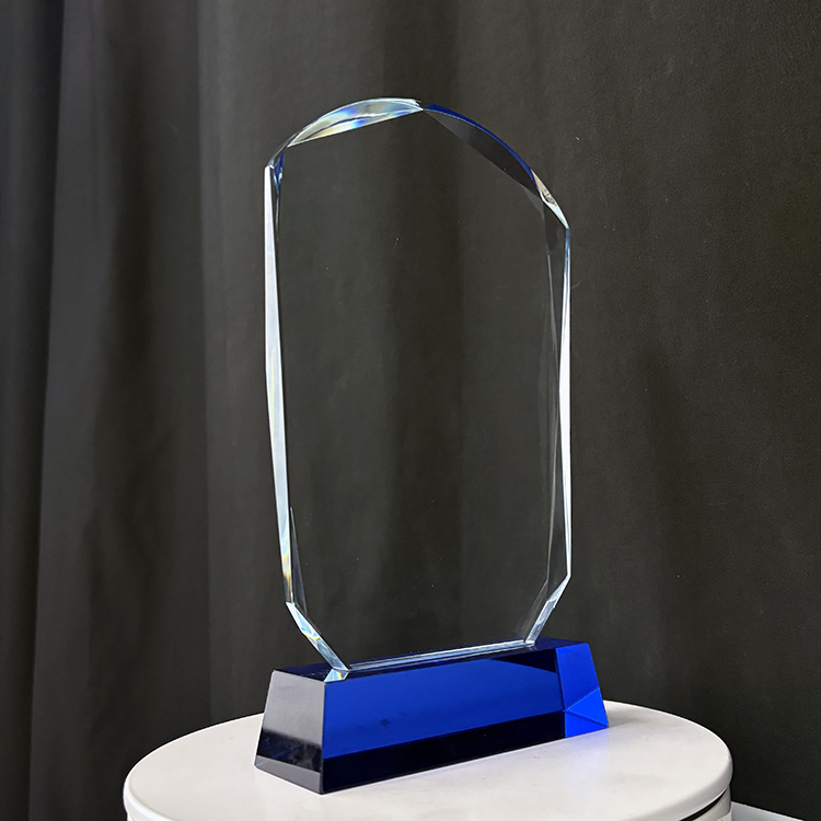 Blank Rectangle Crystal Trophy with Blue Base MH-J0733