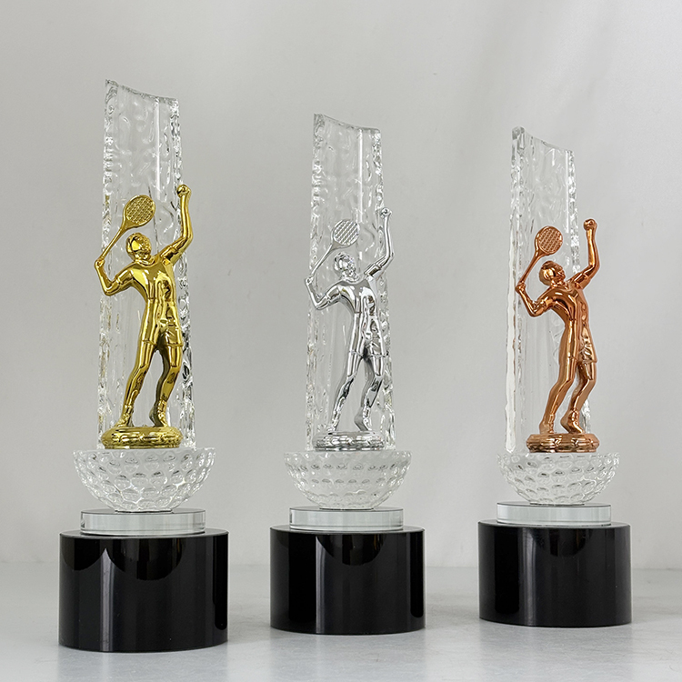 8x26.5cm Gold Silver Bronze Metal Tennis Player Crystal Tennis Trophy MH-LJ0634