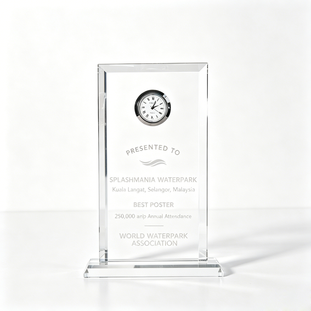 Crystal Glass Trophy Clock Award Personalized Hand Crafted UV Printed Laser Engraved Gift Box for Ceremony Awards