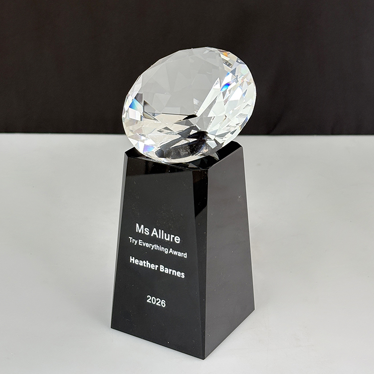 Clear Glass Diamond Crystal Award Trophy with Black Base MH-LJ0687
