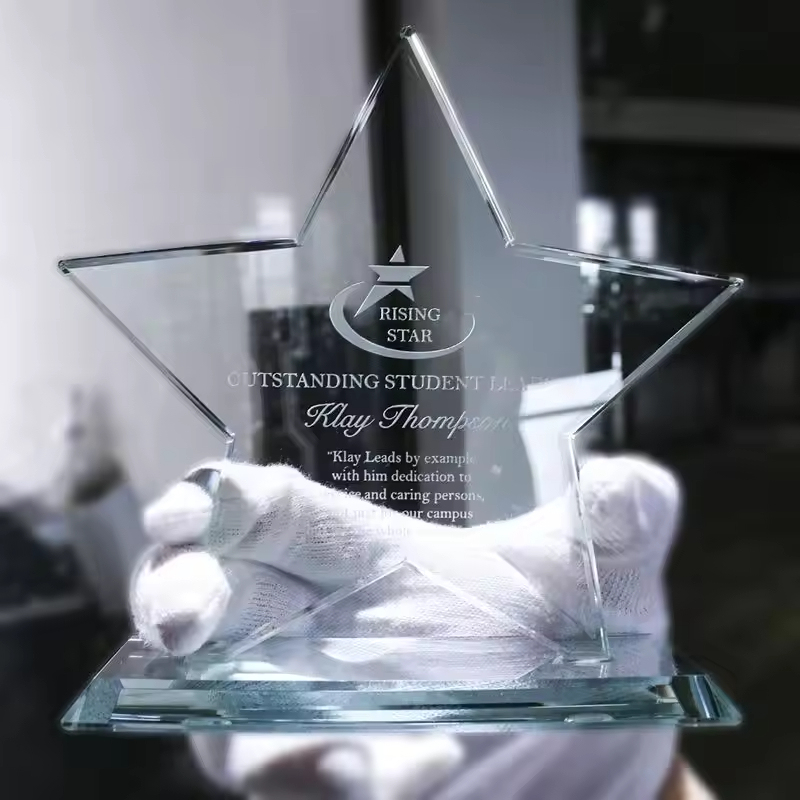 Honor of Crystal Wholesale Clear Star Shaped Crystal Plaque Award Trophy With Clear Base Business Souvenir