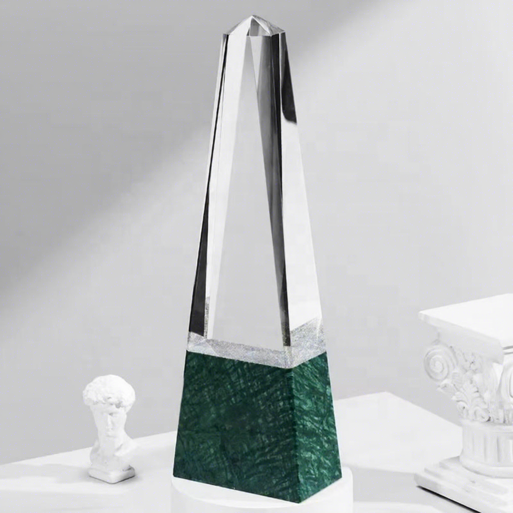 Engraved Crystal Trophy Bases Pyramid Style UV Printing Corporate Glory Professional Custom Logo