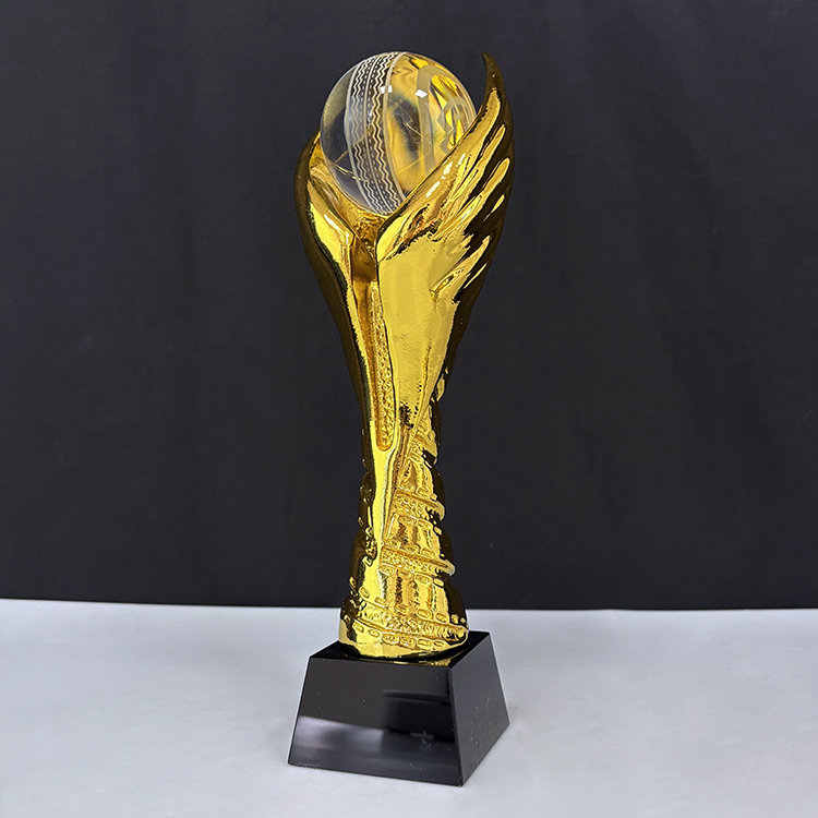 Gold Resin with cricket Ball Sports Event Crystal Trophy Award MH-LJ0716