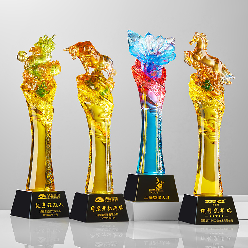 Customized Crystal Trophy Color-printed Liuli Award Ceremony Glaze Honor Annual for Meeting Souvenir