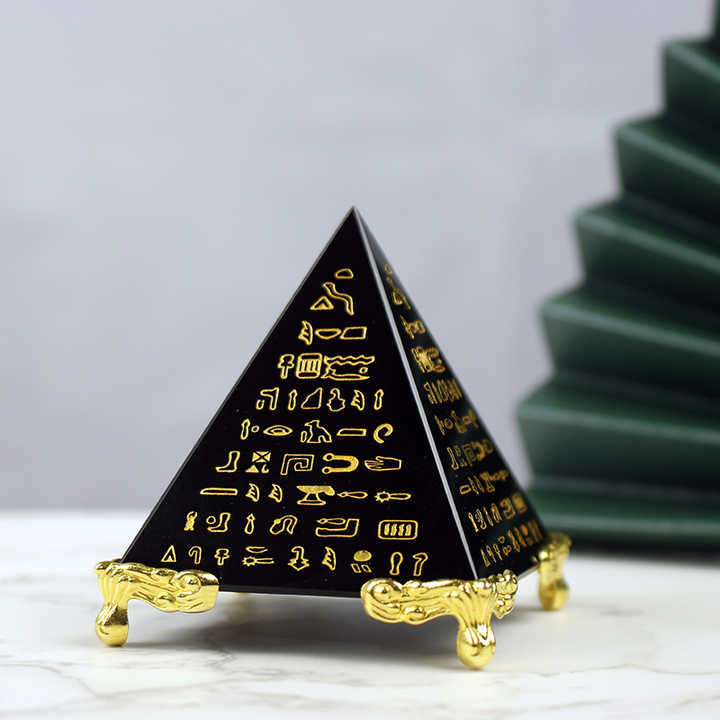 Hot Sale Laser Engraved Hieroglyphs Black Obsidian Stone Crystal Pyramid Energy Pyramid Wholesale