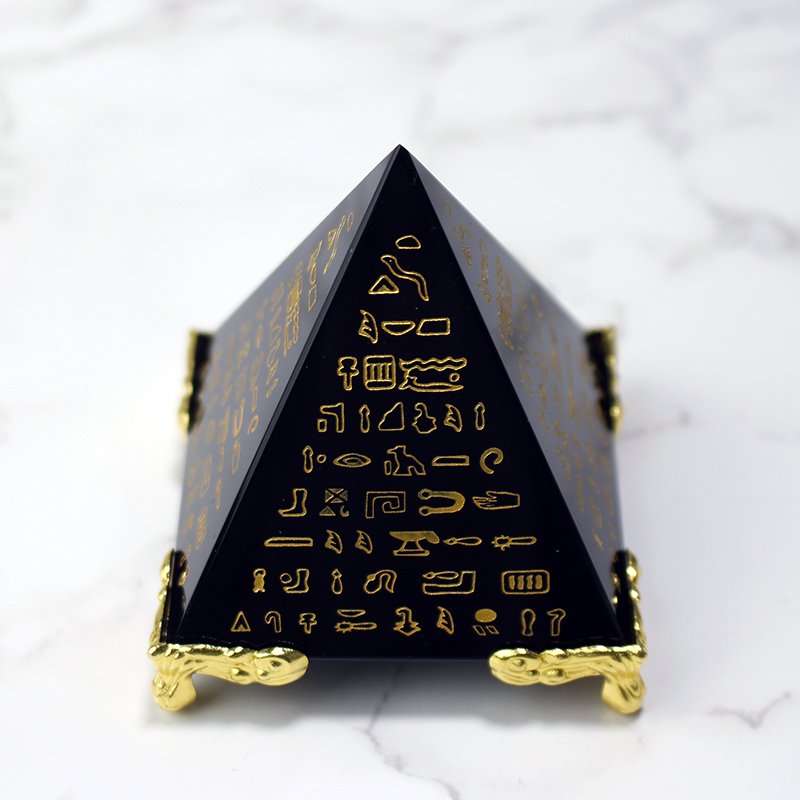 Hot Sale Laser Engraved Hieroglyphs Black Obsidian Stone Crystal Pyramid Energy Pyramid Wholesale