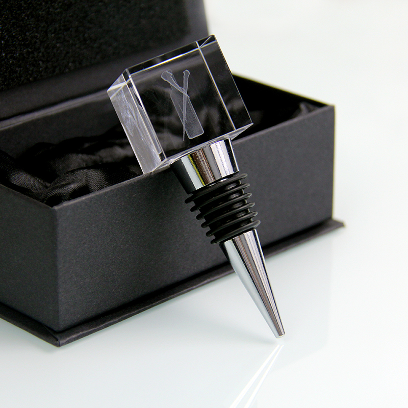 Popular Crystal Glass Cube With Laser Engraved Logo for Wine Bottle Stopper Champagne Bottle Stoppers Custom