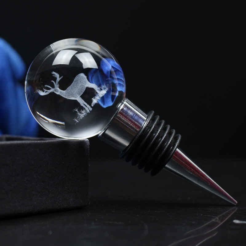 Personalized Ball Wine 3d Laser Engraved Crystal Glass Bottle Stopper Wine Stoppers for Community Gifts