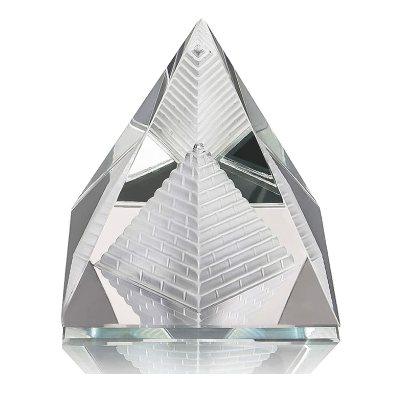 80mm Clear Fengshui Pyramid Paperweight Blank Hollow Healing Quartz Crystal Pyramid for Mediation
