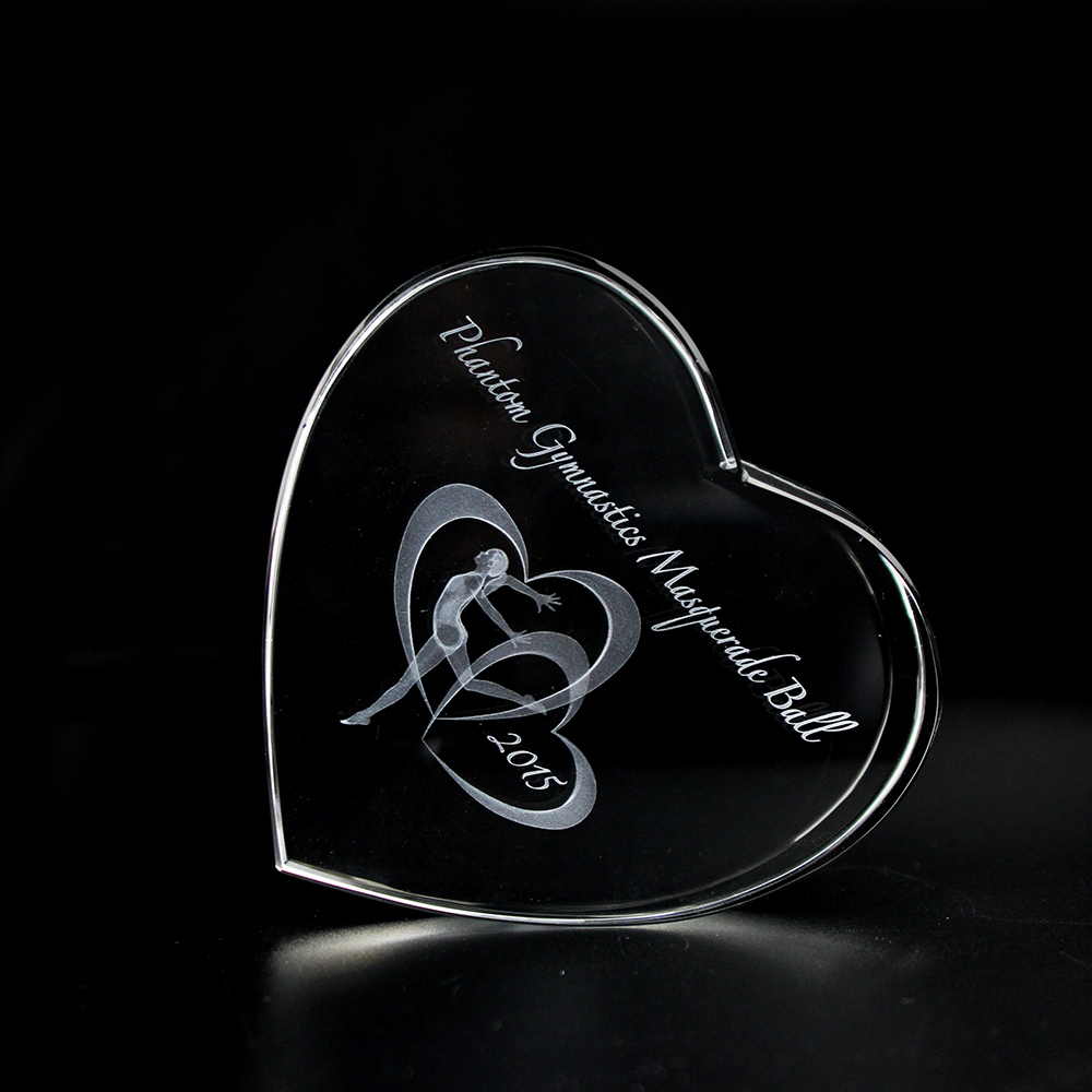 Trophy Supplies Sells Clear Crystal Heart Paperweight Ballet Trophy Laser Engraved Custom