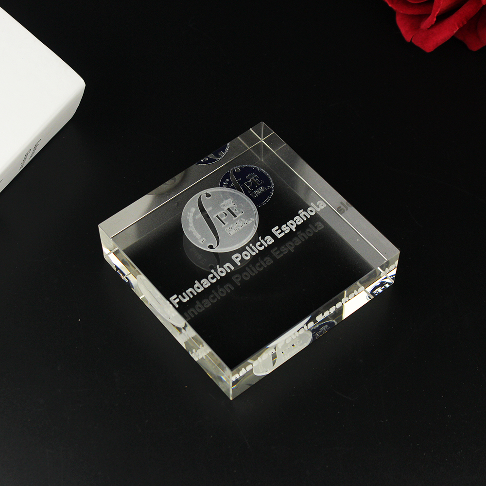 Custom Business Souvenirs Crystal Glass Square Shape Paperweight With Custom logo for Company Promotion Gift